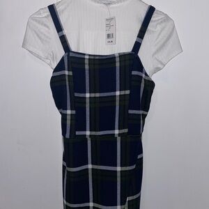 Almost Famous Navy Plaid Dress with White Top